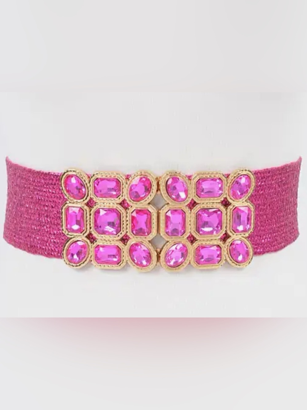 Pink Gemstone Stretch Belt with Gold Accents